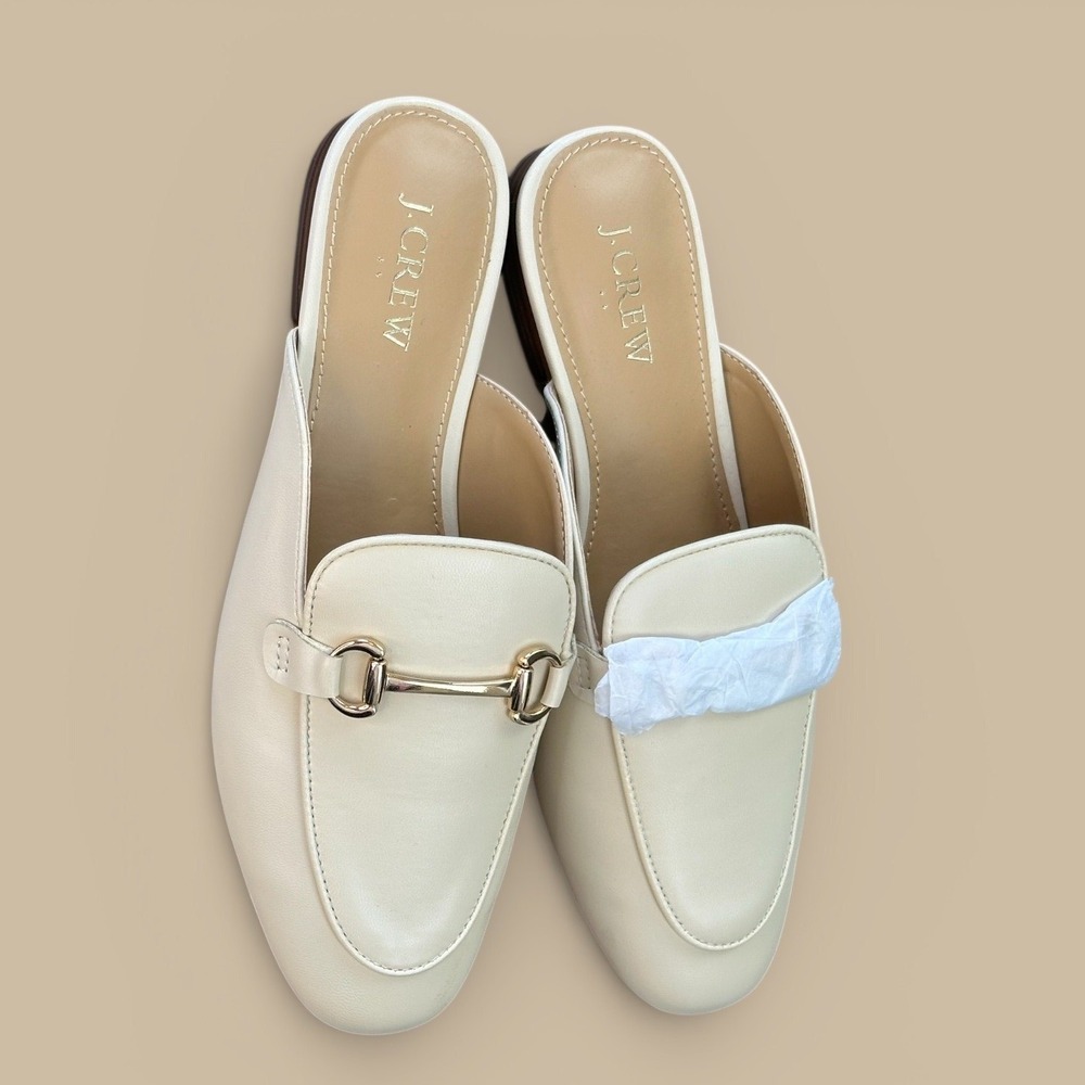 J.Crew NWOB Cream Leather Horsebit Mules Loafers Flat Shoes Women Size 7 - Picture 2 of 9